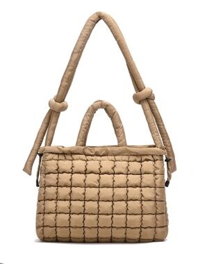 Quilted Tan Shoulder Bag – Stylish Padded Tote nwot